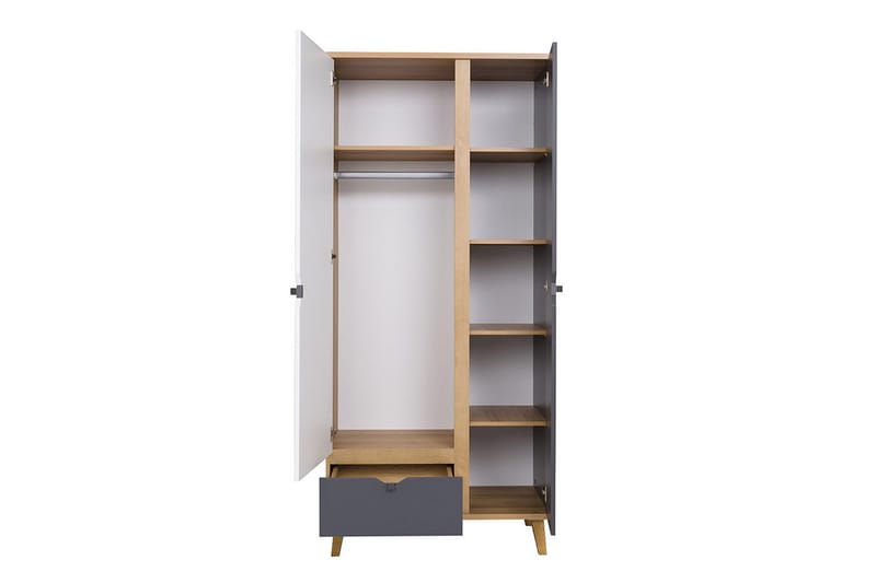 Vintra Garderobe 90 cm - Hvit/Grå/Tre - Oppbevaring - Garderober & garderobesystem