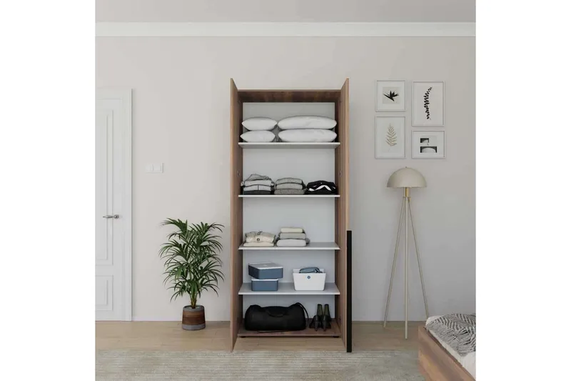 Vornic Garderobe 90x210 cm - Valnøtt - Oppbevaring - Garderober & garderobesystem