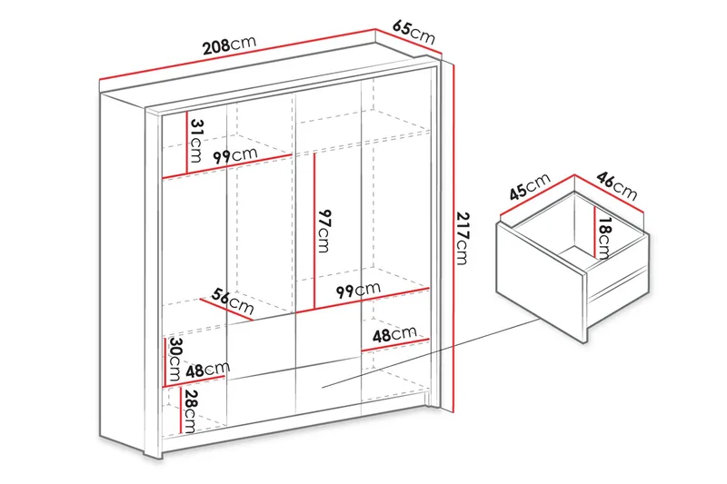 Wedena Garderobe 208 cm - Hvit - Oppbevaring - Garderober & garderobesystem