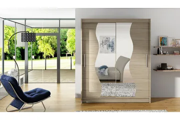 West Garderobe 150 cm i Tre med Glassdetaljer - Beige|Hvit - Oppbevaring - Garderober & garderobesystem