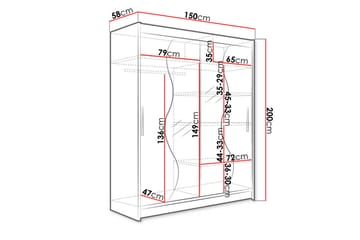 West Garderobe med LED-belysning 150 cm i Tre med Glassdetaljer - Beige - Oppbevaring - Garderober & garderobesystem