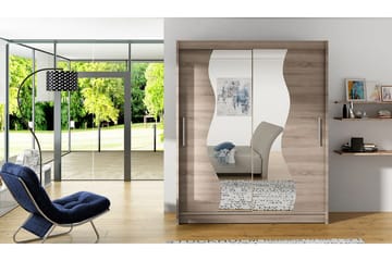 West Garderobe med LED-belysning 150 cm i Tre med Glassdetaljer - Beige - Oppbevaring - Garderober & garderobesystem