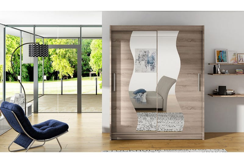 West Garderobe med LED-belysning 150 cm i Tre med Glassdetaljer - Beige - Oppbevaring - Garderober & garderobesystem