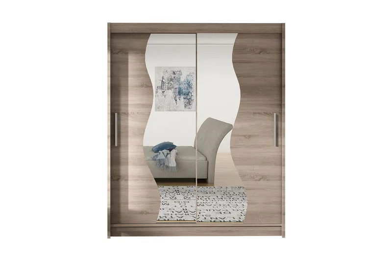 West Garderobe med LED-belysning 150 cm i Tre med Glassdetaljer, Beige