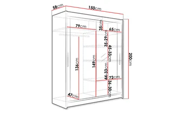 Westa Garderob 150x58x200 cm - Beige / Grå /  Hvit - Oppbevaring - Garderober & garderobesystem