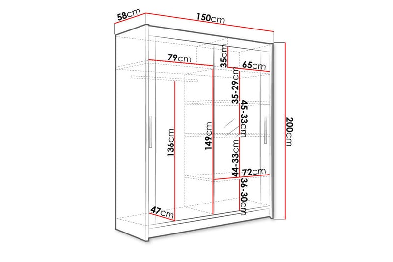 Westa Garderob 150x58x200 cm - Beige / Grå /  Hvit - Oppbevaring - Garderober & garderobesystem