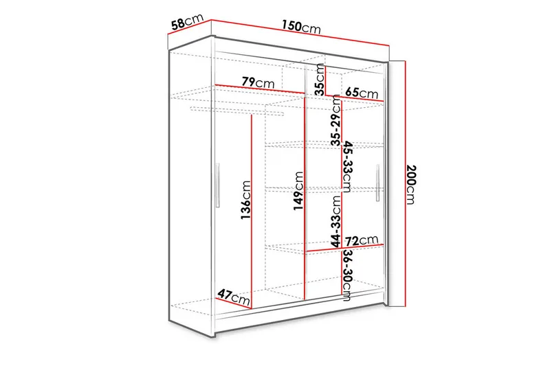 Westa Garderob 150x58x200 cm - Hvit - Oppbevaring - Garderober & garderobesystem - Garderobeskap