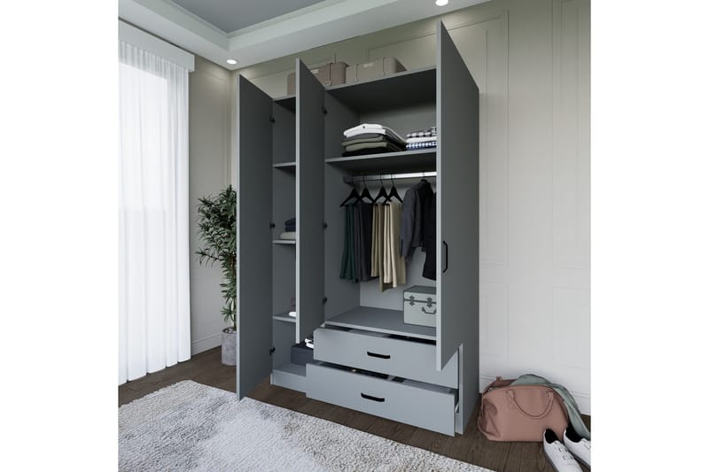 Yaman Garderobe 120x181 cm - Grå - Oppbevaring - Garderober & garderobesystem