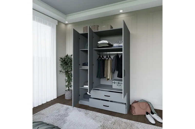 Yaman Garderobe 120x181 cm - Grå - Oppbevaring - Garderober & garderobesystem