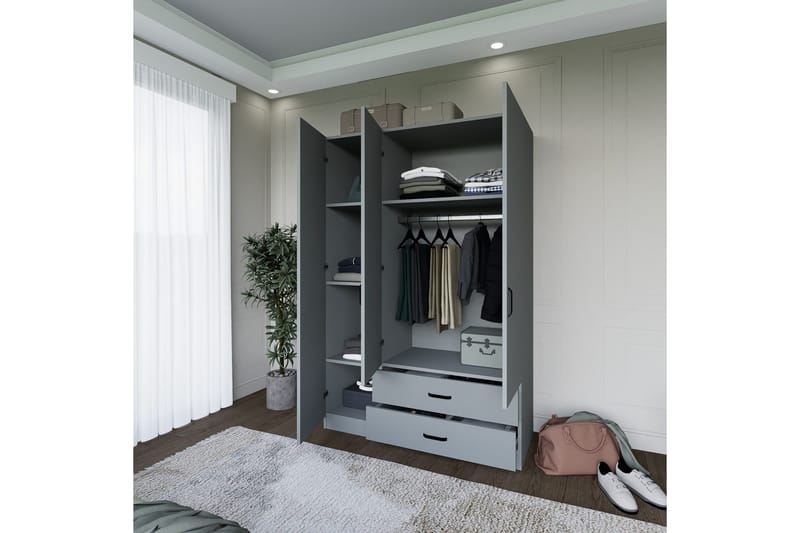 Yaman Garderobe 120x181 cm - Grå - Oppbevaring - Garderober & garderobesystem