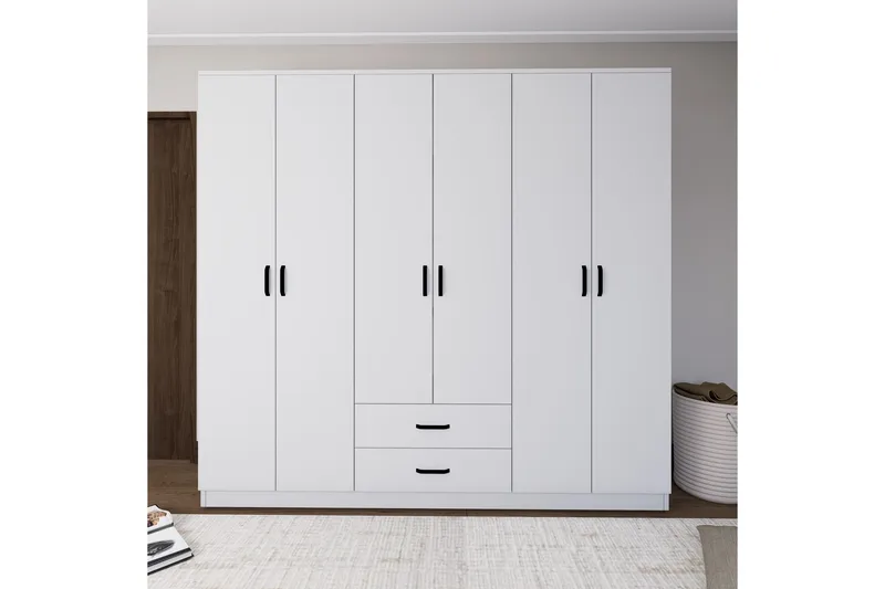 Yaman Garderobe 180x190 cm, Matt hvit