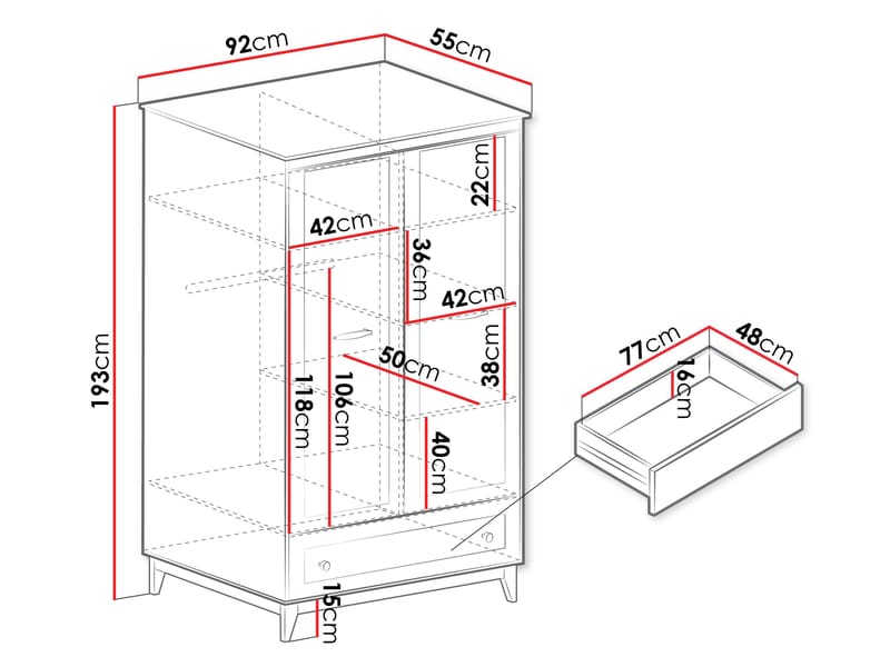 Zeylor Garderobeskap 193 cm i Tre med Oppbevaring - Offwhite - Oppbevaring - Garderober & garderobesystem