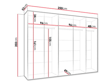 garderobeskap Garderobeskap SANDI 3 250 hvit Svart - Oppbevaring - Garderober & garderobesystem