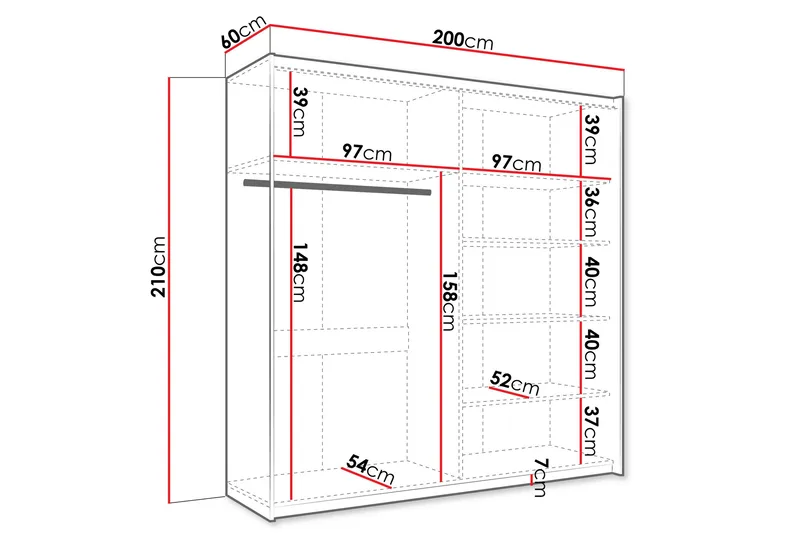 Haparanda Garderob med Speil 200 cm - Hvit - Oppbevaring - Garderober & garderobesystem