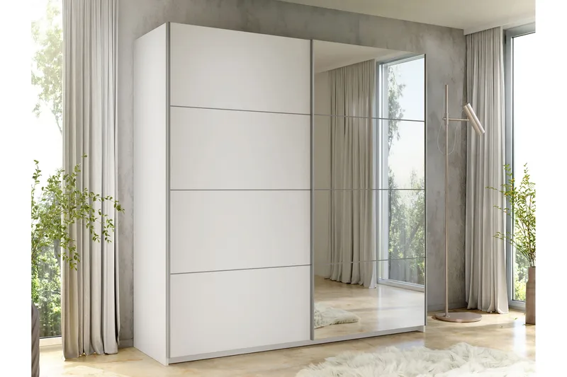 Haparanda Garderob med Speil 200 cm - Hvit - Oppbevaring - Garderober & garderobesystem