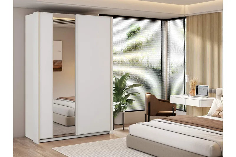 Haruna Garderobeskap med Speil 150x235 cm - Hvit - Oppbevaring - Garderober & garderobesystem