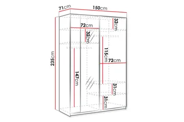 Haruna Garderobeskap med Speil 150x235 cm - Hvit - Oppbevaring - Garderober & garderobesystem