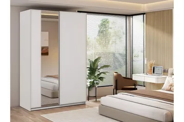 Haruna Garderobeskap med Speil 150x235 cm - Hvit - Oppbevaring - Garderober & garderobesystem