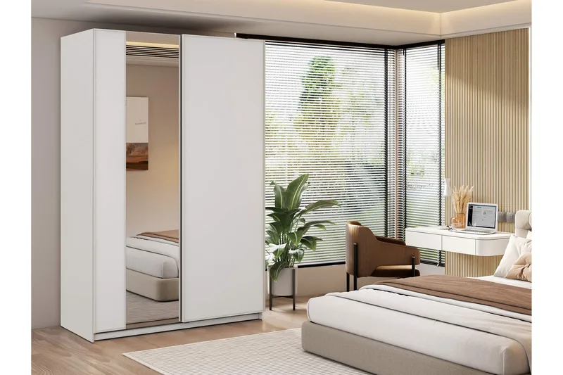 Haruna Garderobeskap med Speil 150x235 cm - Hvit - Oppbevaring - Garderober & garderobesystem