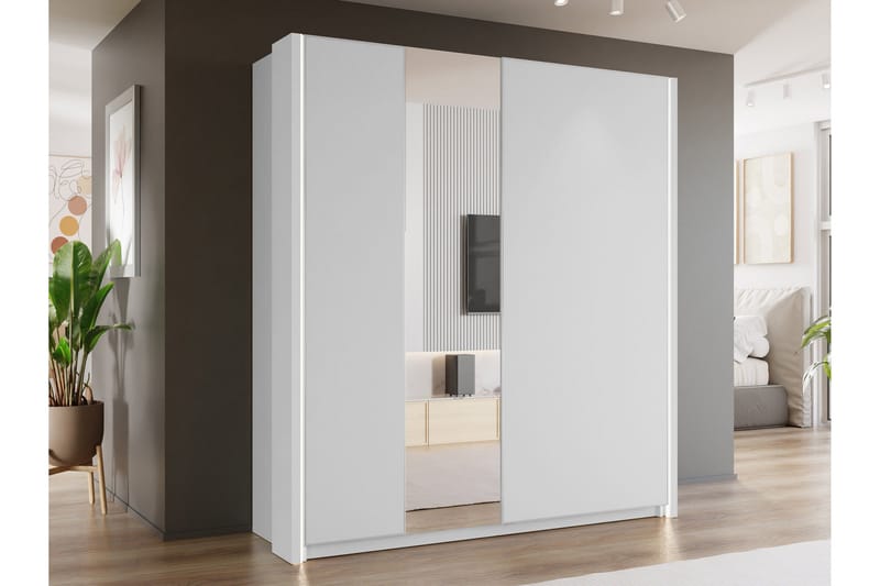 Haruna Garderobeskap med Speil 200x235 cm - Hvit - Oppbevaring - Garderober & garderobesystem