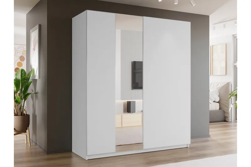 Haruna Garderobeskap med Speil 200x235 cm - Hvit - Oppbevaring - Garderober & garderobesystem