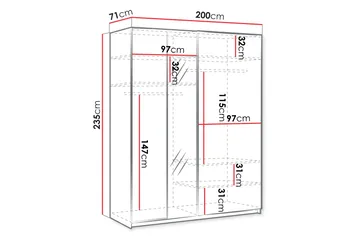 Haruna Garderobeskap med Speil 200x235 cm - Hvit - Oppbevaring - Garderober & garderobesystem