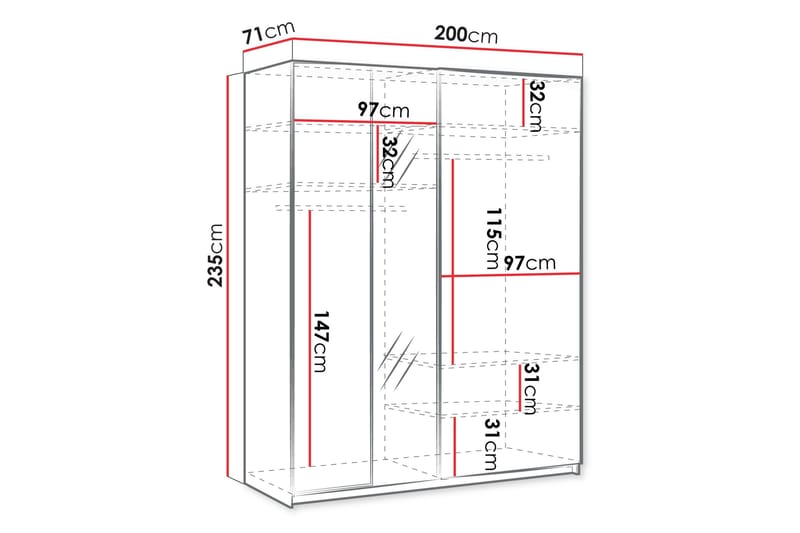 Haruna Garderobeskap med Speil 200x235 cm - Hvit - Oppbevaring - Garderober & garderobesystem