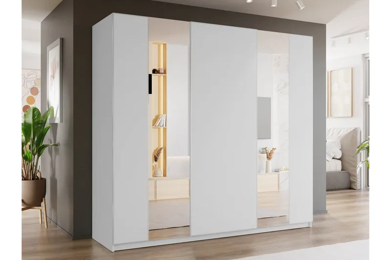 Haruna Garderobeskap med Speil 250x235 cm - Hvit - Oppbevaring - Garderober & garderobesystem