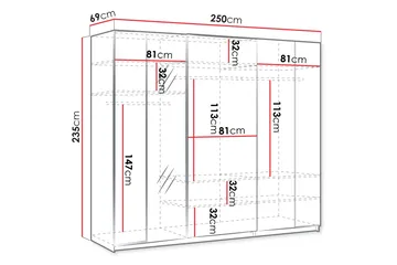 Haruna Garderobeskap med Speil 250x235 cm - Hvit - Oppbevaring - Garderober & garderobesystem