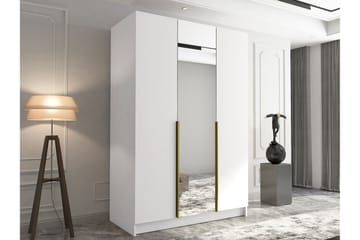 Herrljunga Garderob med Speil 150 cm - Hvit/Gull - Oppbevaring - Garderober & garderobesystem