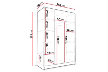 Herrljunga Garderob med Speil 150 cm - Kashmir/Svart - Oppbevaring - Garderober & garderobesystem