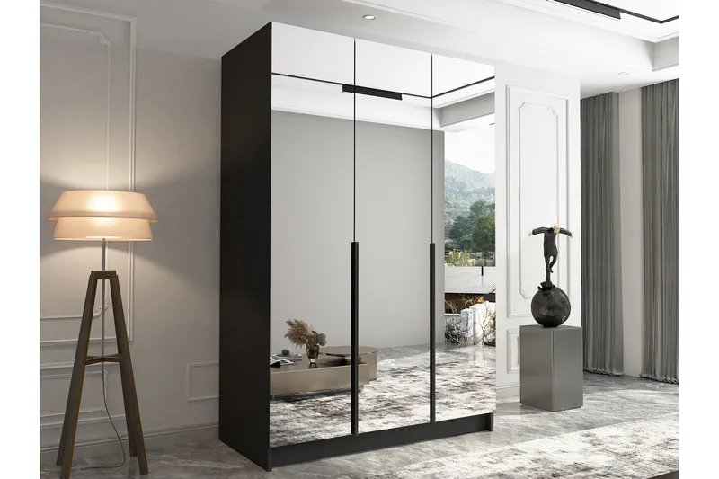 Herrljunga Garderob med Speil 150 cm - Svart - Oppbevaring - Garderober & garderobesystem