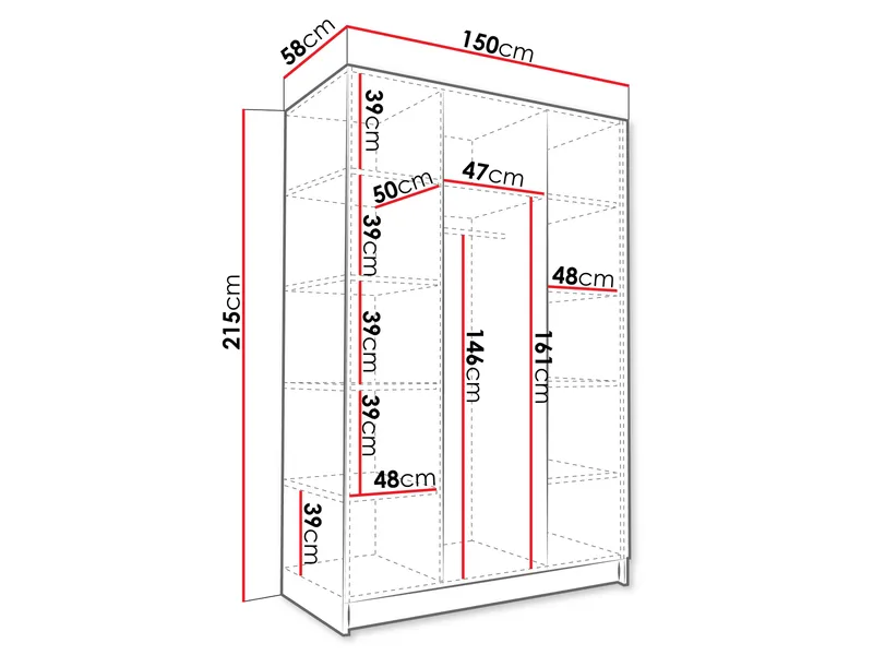 Herrljunga Garderob med Speil 150x215 cm - Brun/Svart/Speil - Oppbevaring - Garderober & garderobesystem