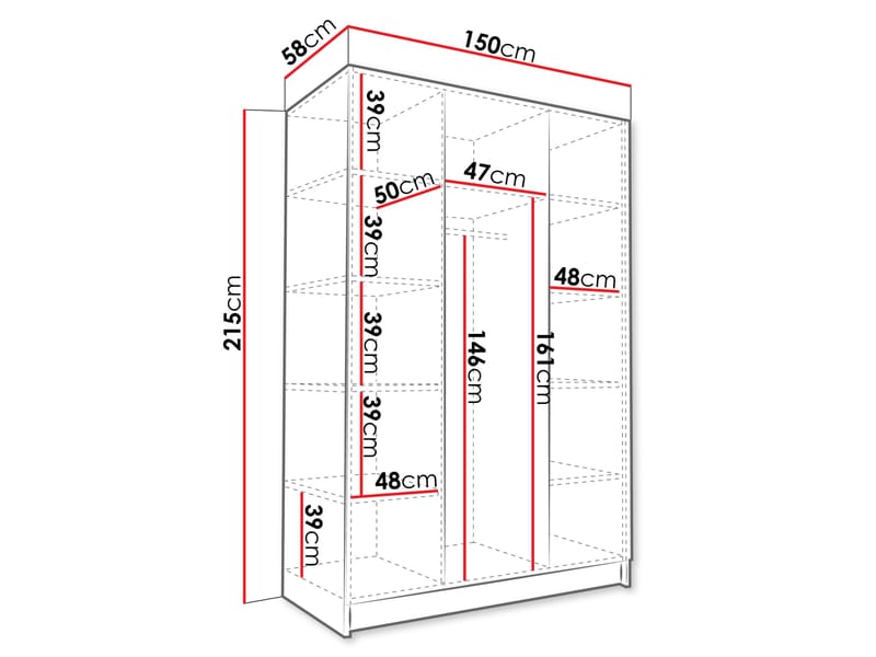 Herrljunga Garderob med Speil 150x215 cm - Svart/Speil - Oppbevaring - Garderober & garderobesystem