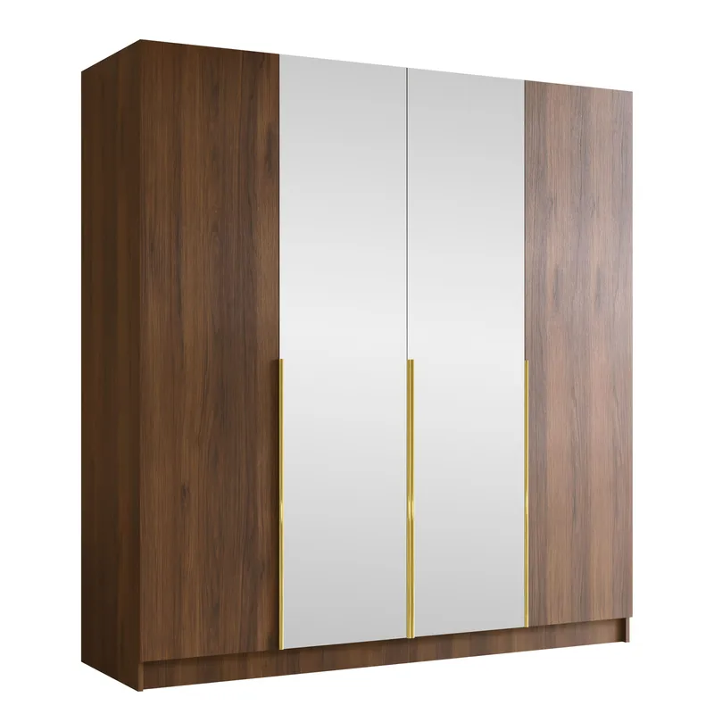 Herrljunga Garderob med Speil 200x215 cm, Brun/Gull/Speil