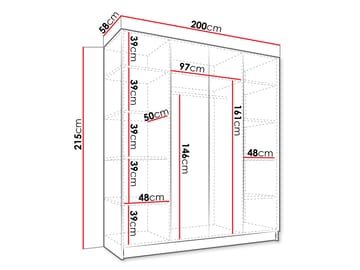 Herrljunga Garderob med Speil 200x215 cm - Brun/Svart/Speil - Oppbevaring - Garderober & garderobesystem