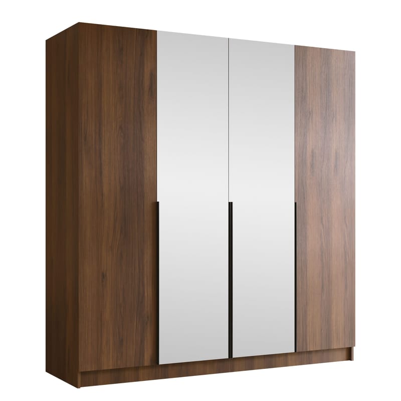 Herrljunga Garderob med Speil 200x215 cm, Brun/Svart/Speil