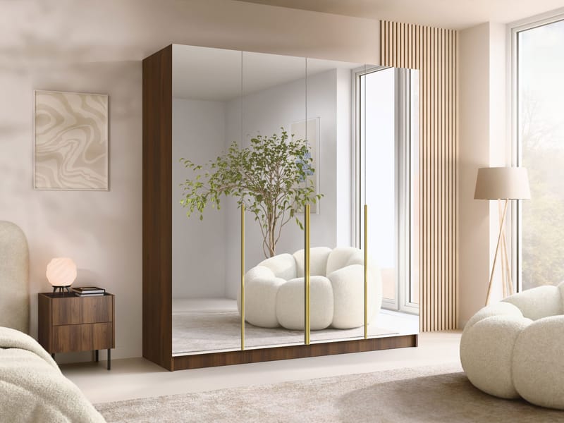 Herrljunga Garderob med Speil 200x215 cm - Gull/Speil - Oppbevaring - Garderober & garderobesystem