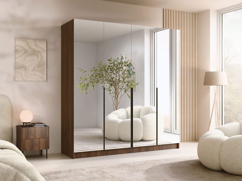 Herrljunga Garderob med Speil 200x215 cm - Svart/Speil - Oppbevaring - Garderober & garderobesystem