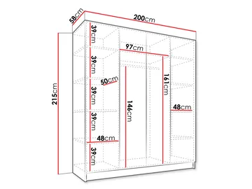 Herrljunga Garderob med Speil 200x215 cm - Svart/Speil - Oppbevaring - Garderober & garderobesystem