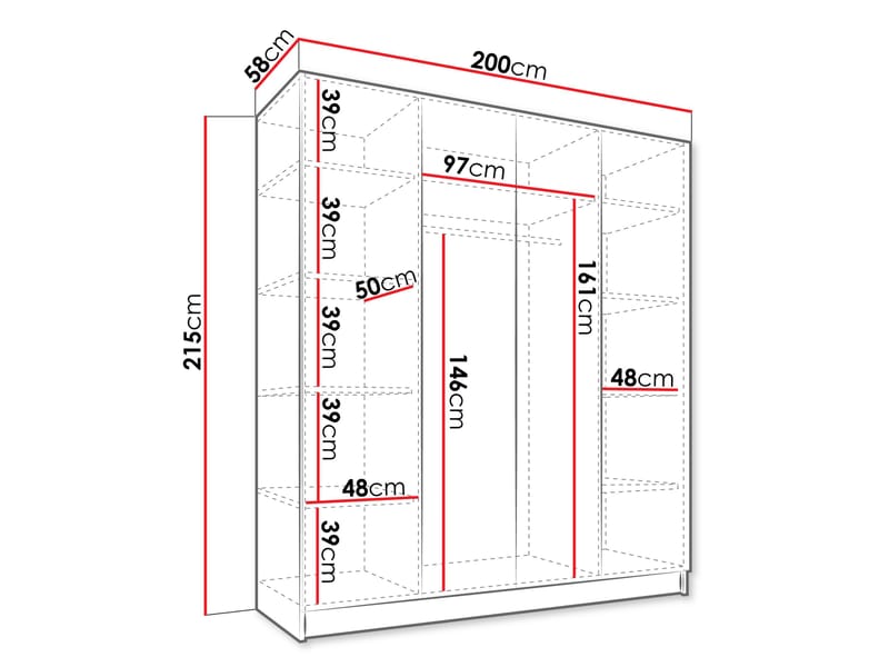 Herrljunga Garderob med Speil 200x215 cm - Svart/Speil - Oppbevaring - Garderober & garderobesystem