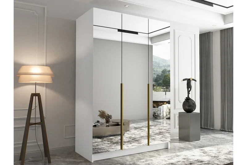 Herrljunga Garderobe med Speil 150 cm - Hvit/Gull - Oppbevaring - Garderober & garderobesystem