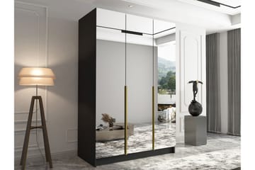 Herrljunga Garderobe med Speil 150 cm - Svart/Gull - Oppbevaring - Garderober & garderobesystem