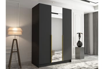 Herrljunga Garderobe med Speil 150 cm - Svart/Gull - Oppbevaring - Garderober & garderobesystem