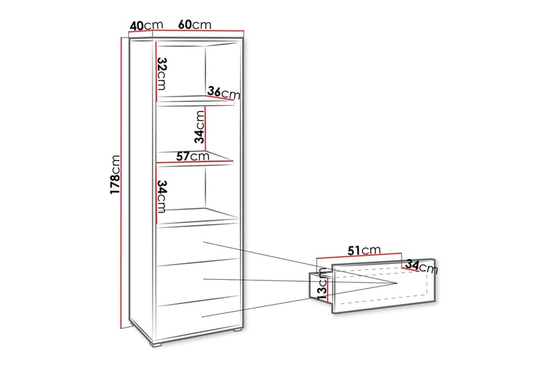 Agawal Bokhylle 60 cm - Beige - Oppbevaring - Hylle - Bokhylle