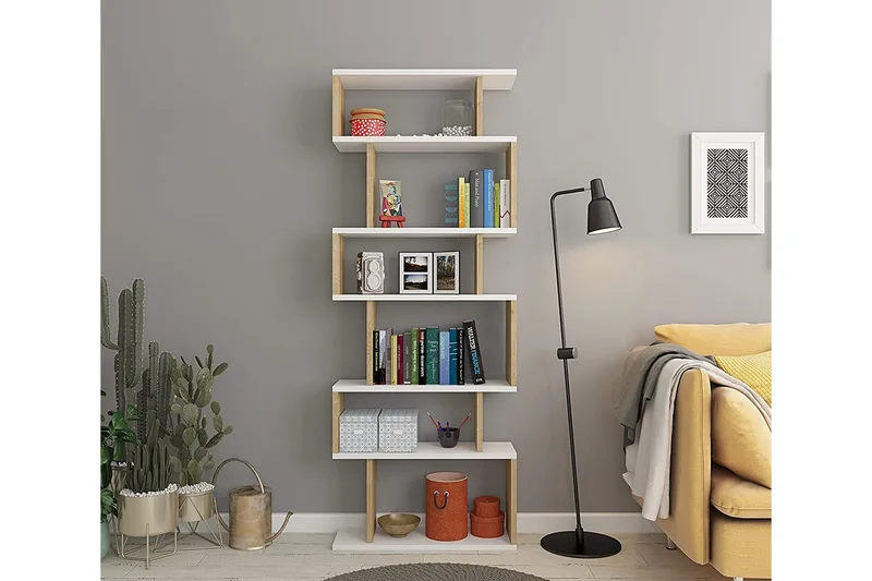 Bates Bokhylle 60 cm - Hvit/Eik - Oppbevaring - Hylle - Bokhylle