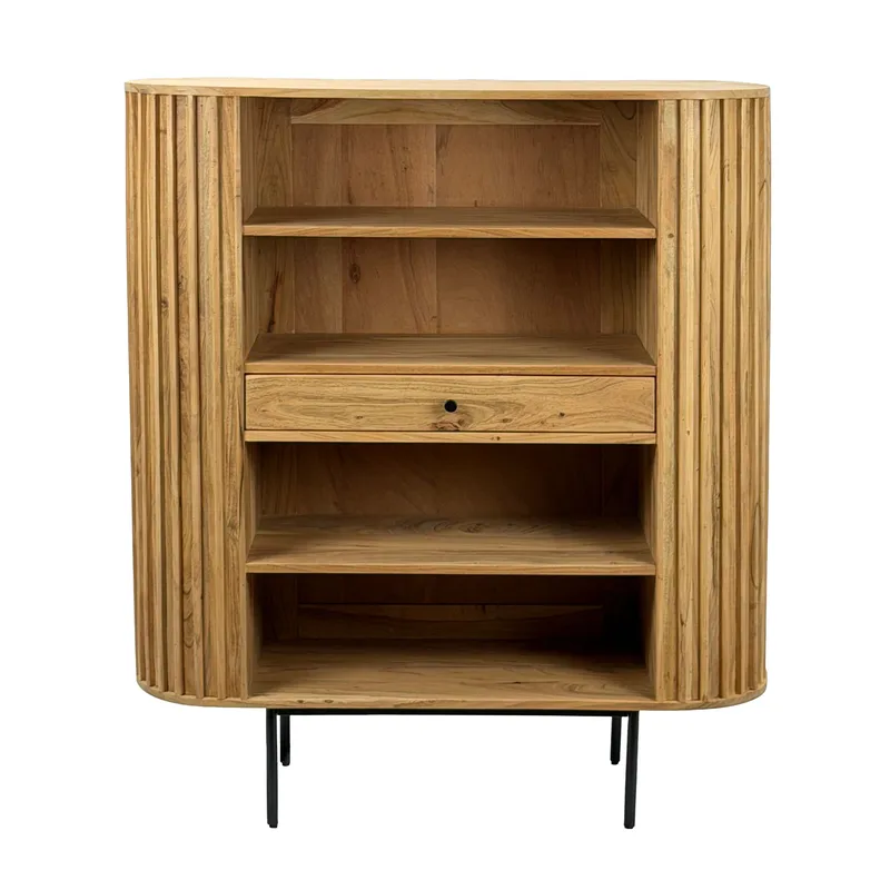 Belilo bokhylle 105 cm ribbedesign, naturlig, varm honningbrun og svart