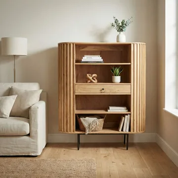Belilo bokhylle 105 cm ribbedesign - naturlig, varm honningbrun og svart - Oppbevaring - Hylle - Bokhylle