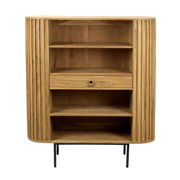 Belilo bokhylle 105 cm ribbedesign - naturlig, varm honningbrun og svart - Oppbevaring - Hylle - Bokhylle