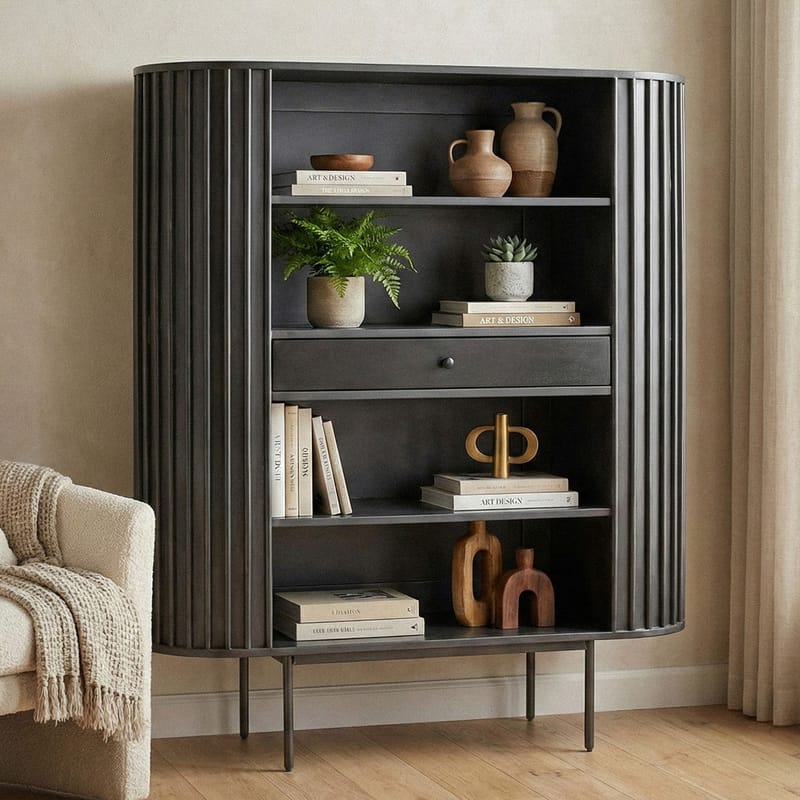 Belilo bokhylle 105 cm ribbedesign - svart - Oppbevaring - Hylle - Bokhylle
